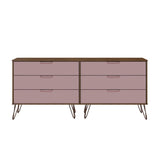 Manhattan Comfort Rockefeller Mid-Century Modern 2-Piece Wide and Tall Dresser Nature and Rose Pink 176GMC6