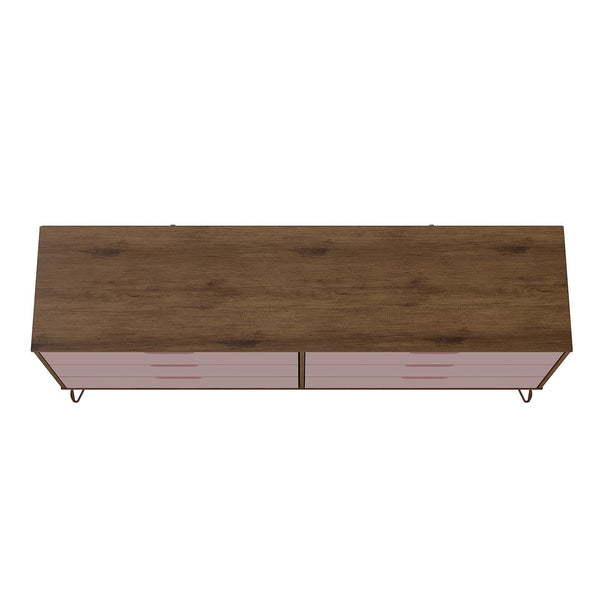 Manhattan Comfort Rockefeller Mid-Century Modern 2-Piece Wide and Tall Dresser Nature and Rose Pink 176GMC6