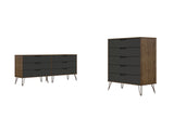 Manhattan Comfort Rockefeller Mid-Century Modern 2-Piece Wide and Tall Dresser Nature and Textured Grey 176GMC7