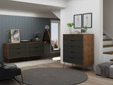 Manhattan Comfort Rockefeller Mid-Century Modern 2-Piece Wide and Tall Dresser Nature and Textured Grey 176GMC7