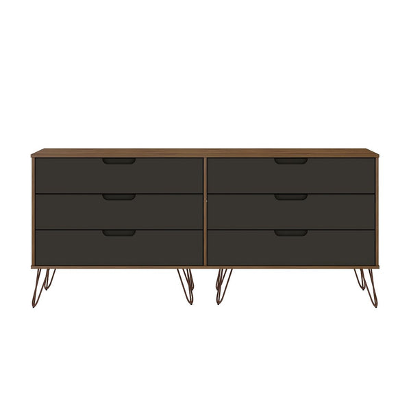 Manhattan Comfort Rockefeller Mid-Century Modern 2-Piece Wide and Tall Dresser Nature and Textured Grey 176GMC7