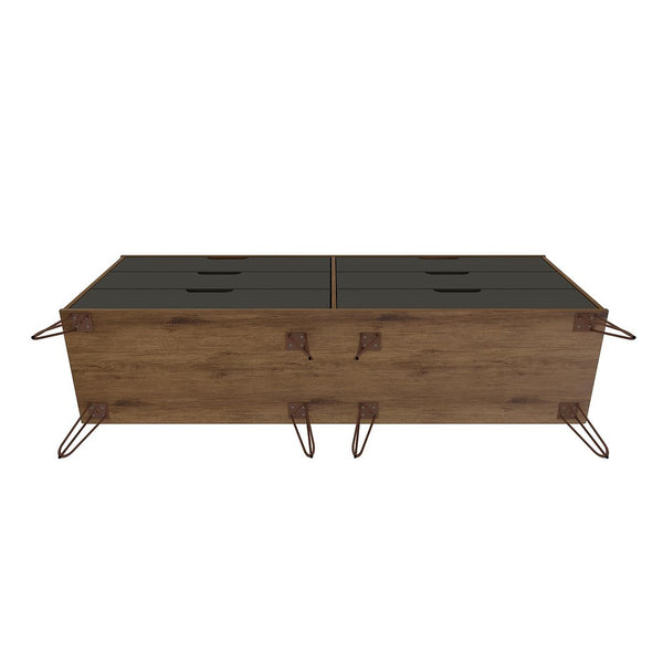 Manhattan Comfort Rockefeller Mid-Century Modern 2-Piece Wide and Tall Dresser Nature and Textured Grey 176GMC7