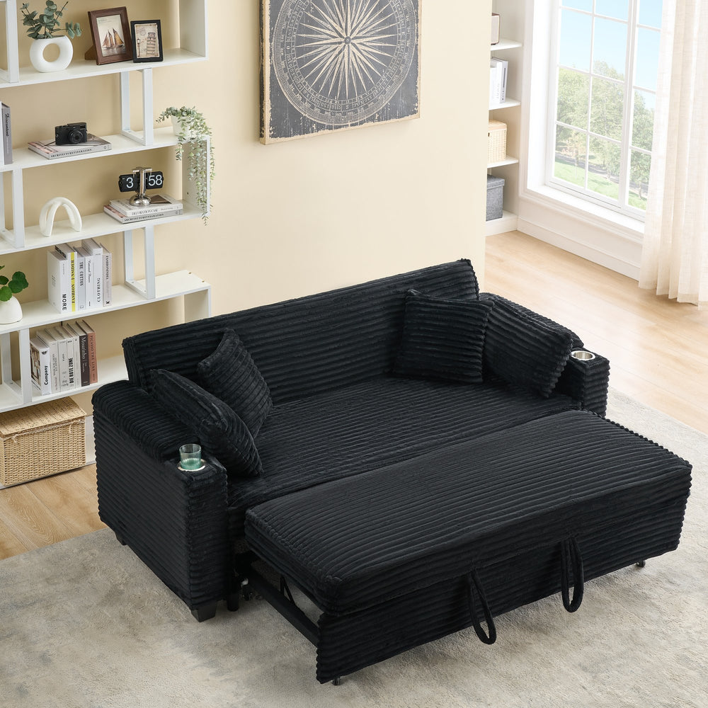 English Elm 80 Inch Black Corduroy Sofa Bed – Versatile, Comfortable, And Stylish For Living Room & Apartment Use W1658P269824