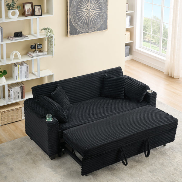 English Elm 80 Inch Black Corduroy Sofa Bed – Versatile, Comfortable, And Stylish For Living Room & Apartment Use W1658P269824