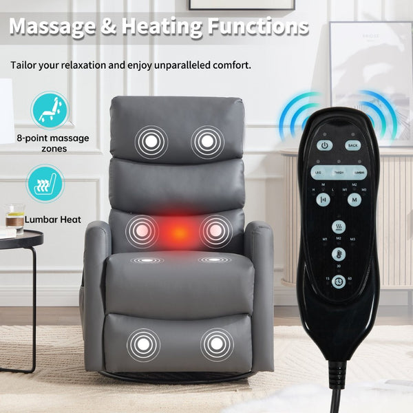 English Elm Heat Massage Rocker Swivel Recliner with 8 Vibration Nodes Fabric Lounge Chair W3224P322245
