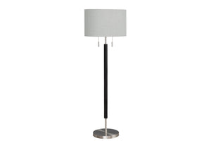 English Elm Lighting, Modern Tripod Floor Lamp with Linen Drum Shade, Adjustable Neck, Walnut Shelf, 66" Black 18 L x 18 W x 16 H B2710P221306