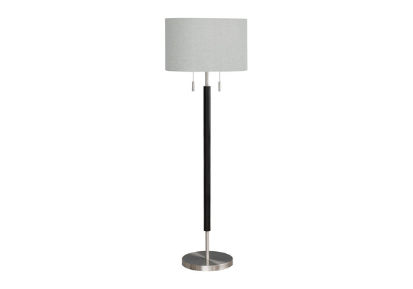 English Elm Lighting, Modern Tripod Floor Lamp with Linen Drum Shade, Adjustable Neck, Walnut Shelf, 66" Black 18 L x 18 W x 16 H B2710P221306