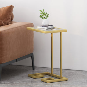 English Elm Christopher Knight Home® - END TABLE Gold C-Shape Modern Glam Iron Frame with Tempered Glass & Greek Accents, 18"W x 24.5"H 68988.00
