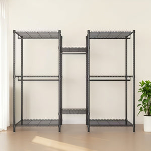 English Elm Heavy Duty Garment Rack — Adjustable 8 Shelves & 5 Rails Freestanding Closet Organizer, Black, Durable W3204P318297