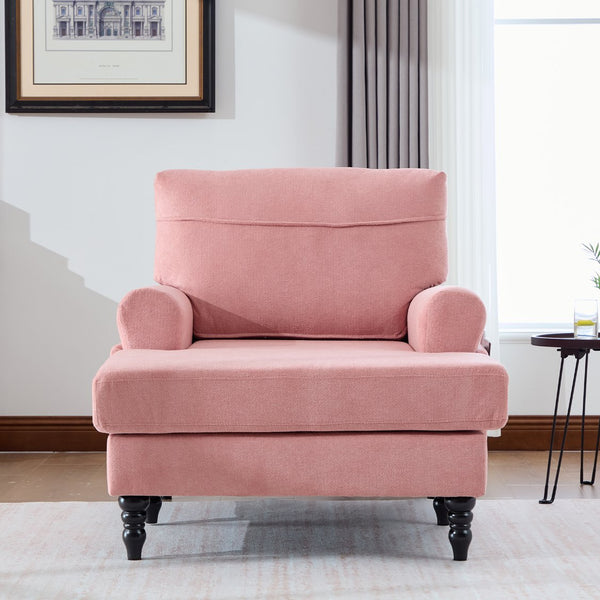 English Elm Modern Chenille Fabric Recliner Chaise Lounge Sofa with High-Resilience Foam, 550LB Capacity, Cozy Plush Backrest and Armrests for Living Room Relaxation Pink W395P371343