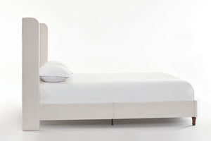 English Elm Harper Wingback King Bed Ivory Canvas Upholstery Walnut Feet Architectural Bedroom B191P450000