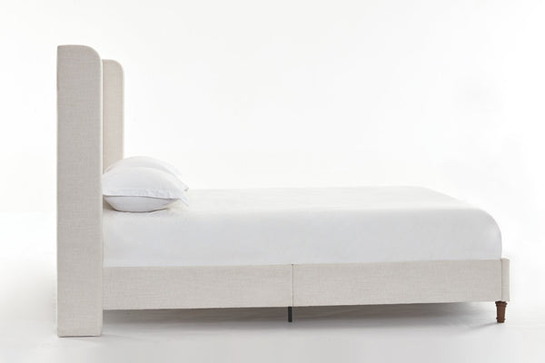 English Elm Harper Wingback King Bed Ivory Canvas Upholstery Walnut Feet Architectural Bedroom B191P450000