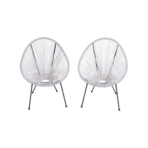 English Elm Set of 2 Egg-Shaped Lounge Chairs — Acapulco-Papasan Style, Powder-Coated Steel, Weather-Resistant, Stackable B120P361546