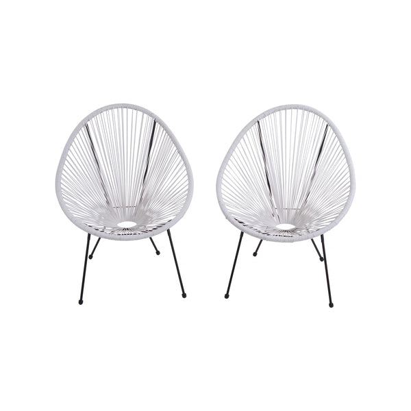 English Elm Set of 2 Egg-Shaped Lounge Chairs — Acapulco-Papasan Style, Powder-Coated Steel, Weather-Resistant, Stackable B120P361546