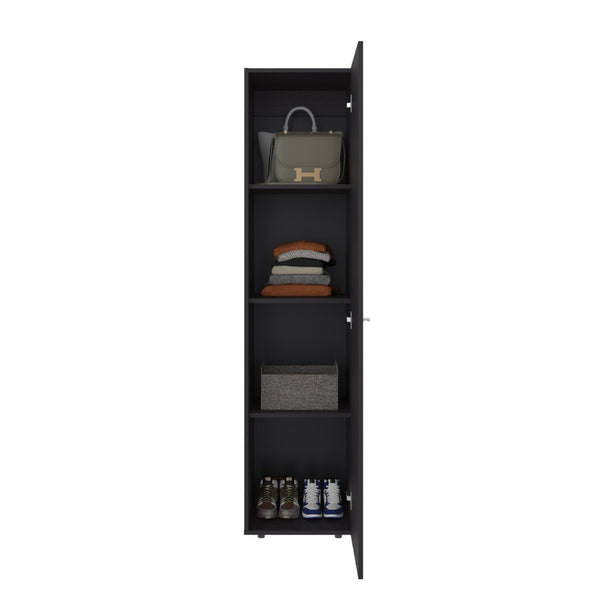 English Elm Deftones Tall Narrow Wenge Cabinet Four Shelves Slim Floor to Ceiling Bedroom Storage B128P485409