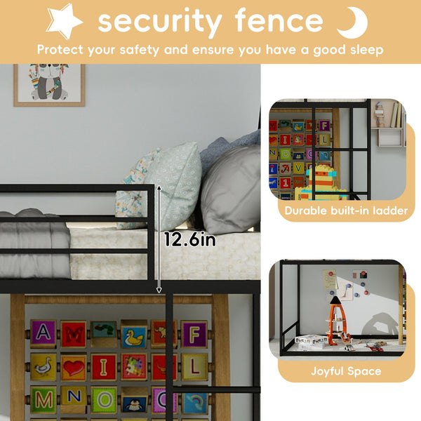 English Elm Metal Twin over Twin Bunk Bed Sturdy Heavy-Duty Frame with Silent Slats, 13" Guardrail & Ladder Black W1935P330797