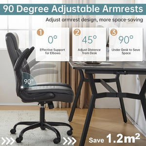 English Elm Leather Executive Desk Chair with Flip up Armrests Lumbar Support and Spring Cushion Grey T5339P459999