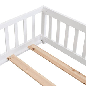 English Elm Twin Pine Wood Floor Bed with Safety Guardrails and Door for Kids Bedroom White W495123237