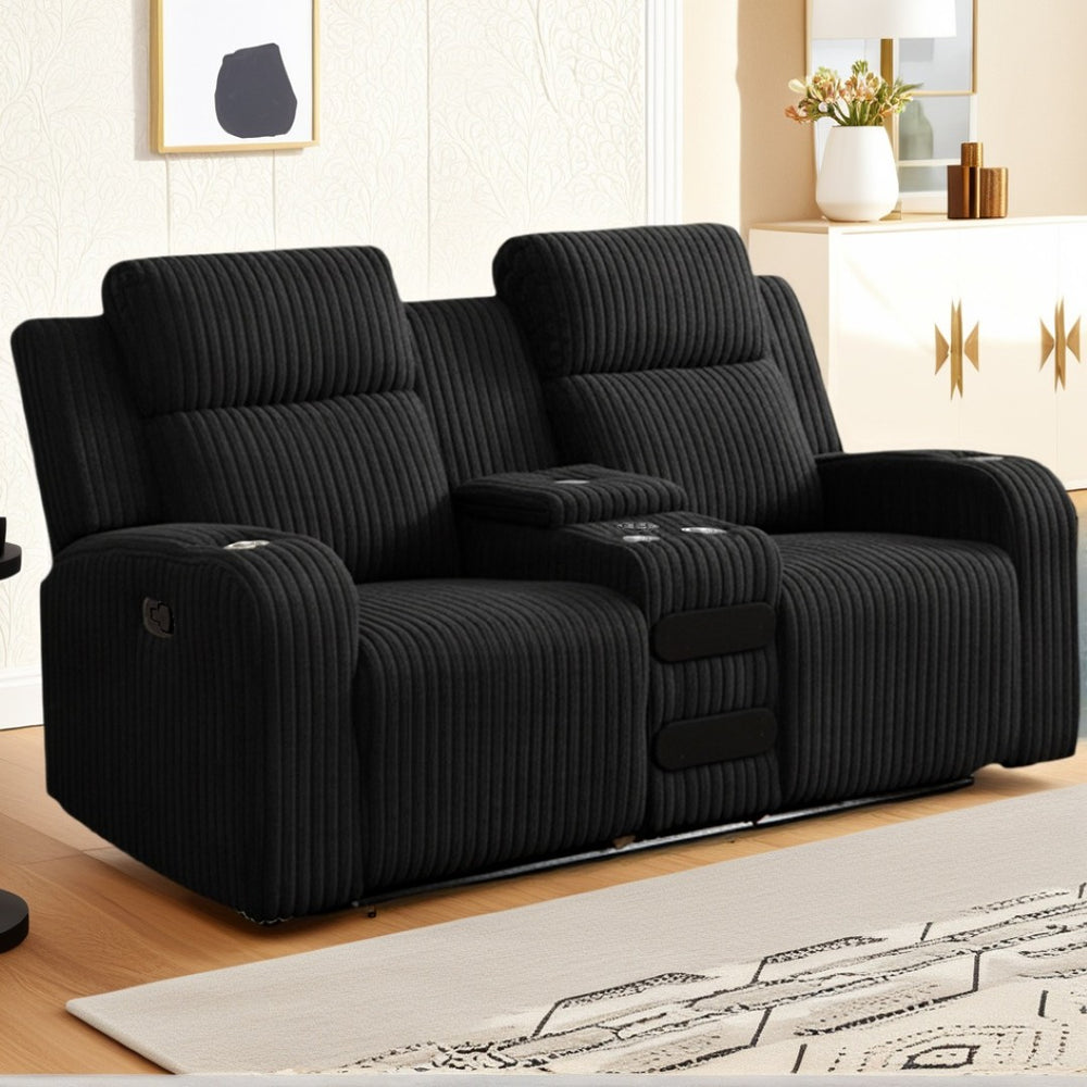 English Elm 1+2 Corduroy Reclining Sofa Set with Bluetooth Speaker and Wireless Charging Console W3900S00019