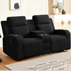 English Elm 1+2 Corduroy Reclining Sofa Set with Bluetooth Speaker and Wireless Charging Console W3900S00019