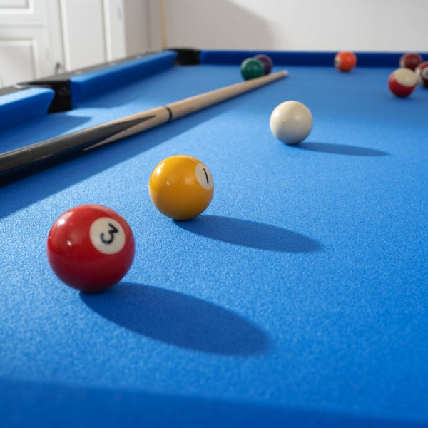English Elm Pool Billiard Table Foldable Steel Frame Velvet Cloth Surface Home Game Room Black+Blue W1936P334778