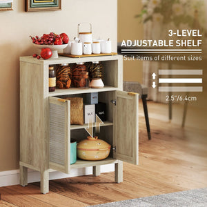 English Elm Homcom Rattan Door Buffet Cabinet Open Shelf Gold Hardware Accent Storage W2225P485645