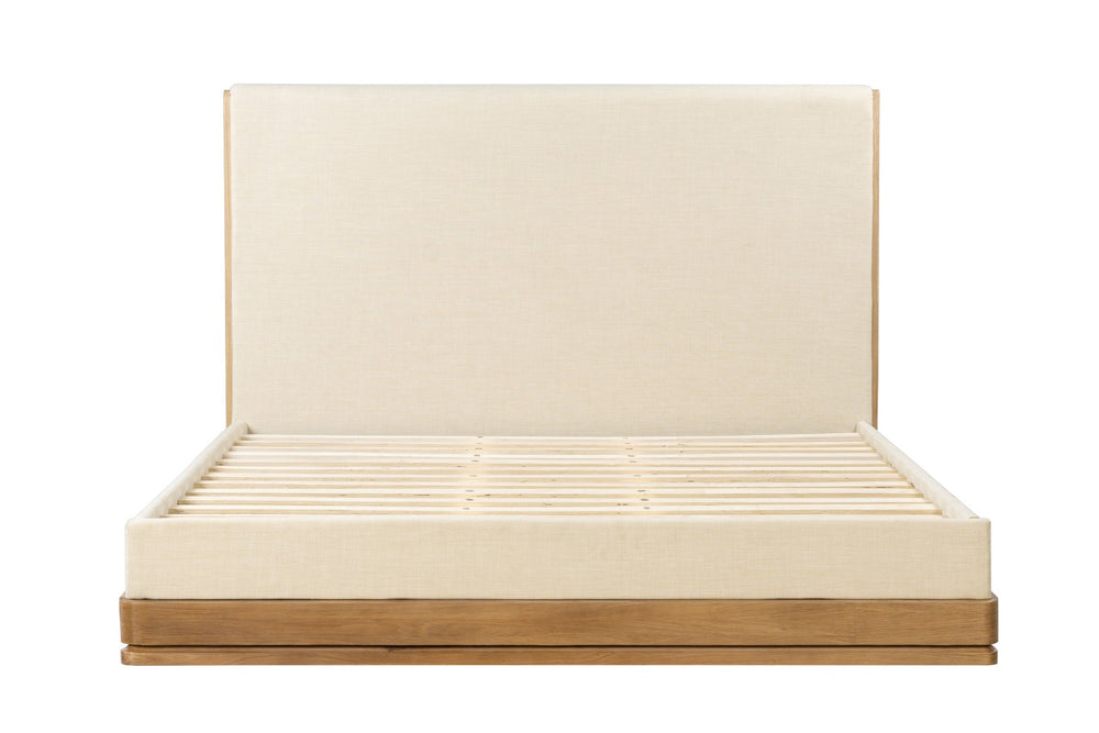 English Elm Zoey Eastern King Platform Bed Wire-brushed Oak Beige Upholstered Scandinavian Frame B2756S00022