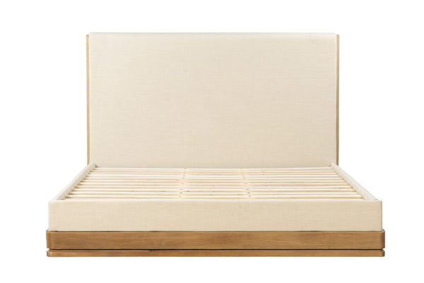 English Elm Zoey Eastern King Platform Bed Wire-brushed Oak Beige Upholstered Scandinavian Frame B2756S00022