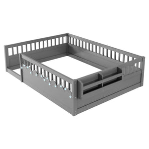 English Elm Full Montessori floor bed offering high rails, built-in light and shelf for safe independent sleep and storage Grey 79.13 L x 13 W x 6.3 H W2593P333796