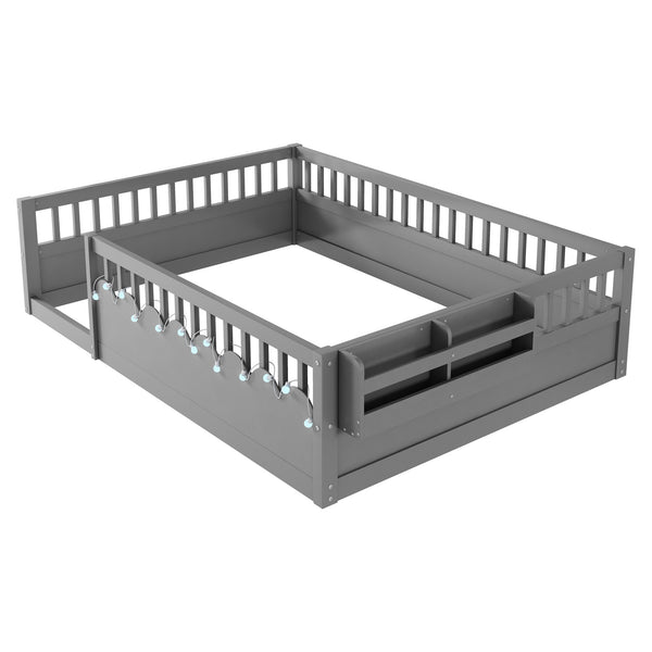 English Elm Full Montessori floor bed offering high rails, built-in light and shelf for safe independent sleep and storage Grey 79.13 L x 13 W x 6.3 H W2593P333796