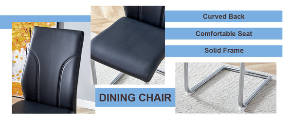 English Elm 6 Dining Chair Set Black PU Upholstered High-Back Chairs, Waterproof Stitching, Sturdy Legs, Easy Assembly W1151P203804