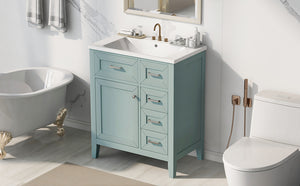 English Elm 30" Modern Bathroom Vanity with Sink Combo — Solid Rubberwood & MDF, 3 Drawers, Freestanding Contemporary Design Green N725P246482F