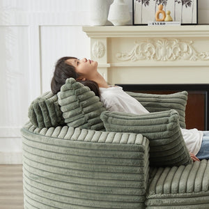 English Elm 55'l Chenille Round Sleeper Chair Fluffy Sculptural Seat for Living Room or Bedroom Green W834P401585