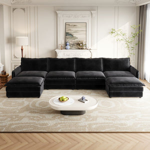 English Elm Corduroy 4-Seater Oversized U-Shaped Sectional Couch With Movable Footrests & Cozy Cushions W834S00433