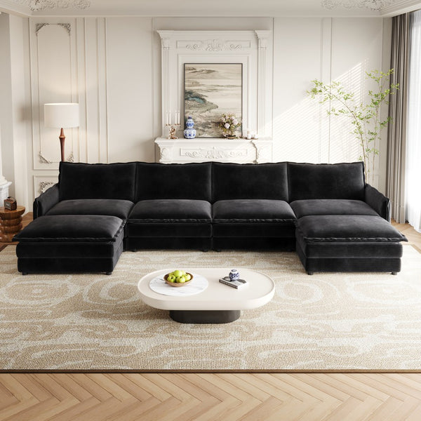 English Elm Corduroy 4-Seater Oversized U-Shaped Sectional Couch With Movable Footrests & Cozy Cushions W834S00433