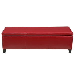 English Elm Upholstered Pu Leather Storage Ottoman with Solid Wood Legs Hinged Lid Bench Seat Red N757P414088R