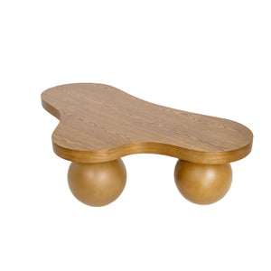 English Elm 46 Inch Cloud Shaped Coffee Table with Ash Veneer Top and Sculptural Sphere Legs Brown W3935S00008
