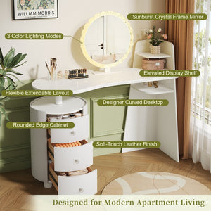 English Elm Modern Minimalist Vanity with Lighted Mirror Three Drawers and Cylindrical Side Cabinet W3767S00003