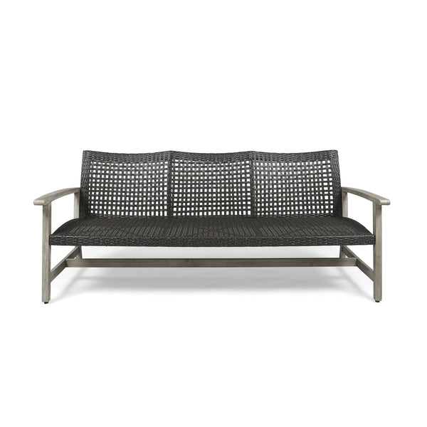 English Elm Christopher Knight Home® - Outdoor Acacia Wood Wicker 3 Seater Sofa with Iron Accents, Weather-Resistant Patio Conversation Set Grey 60395.00WTCLMBLK