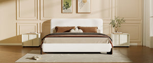 English Elm Elegant Boucle Platform Bed with Wood Legs Textured Upholstery King Bedroom N769K333730B