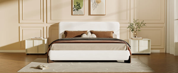 English Elm Elegant Boucle Platform Bed with Wood Legs Textured Upholstery King Bedroom N769K333730B