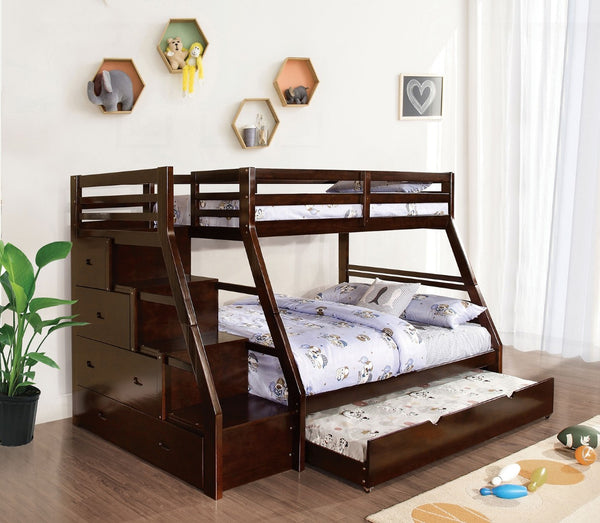 English Elm Transitional Twin Over Full Bunk Bed With Built-In Storage, Trundle, And Safety Features In Espresso B2741S00493-GIGA