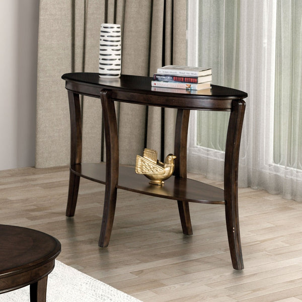 English Elm Traditional Oval Sofa Table With Open Shelf – Elegant Walnut Finish & Curved Legs For Classic Charm B2741P361124-GIGA