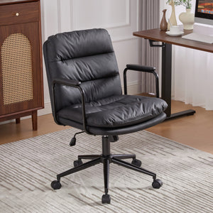 English Elm Office Mid Back Desk Chair with Double Sponge Cushion, Ergonomic Recline 40° and Wide Stable Base Black W1143P373974