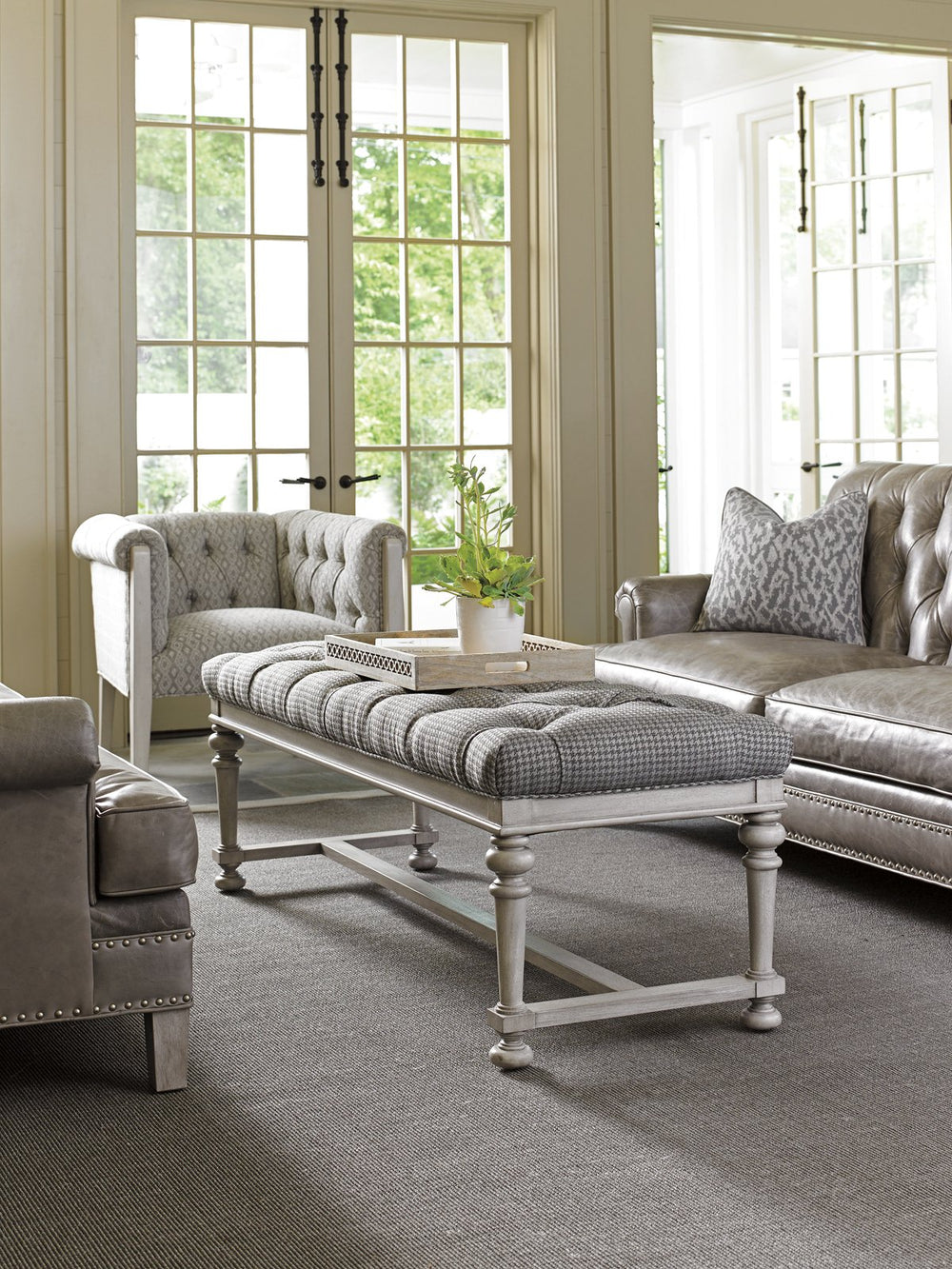 Lexington Bellport Tufted Upholstered Bench with Driftwood Elm Frame for Bedroom Entryway 1773-25-60