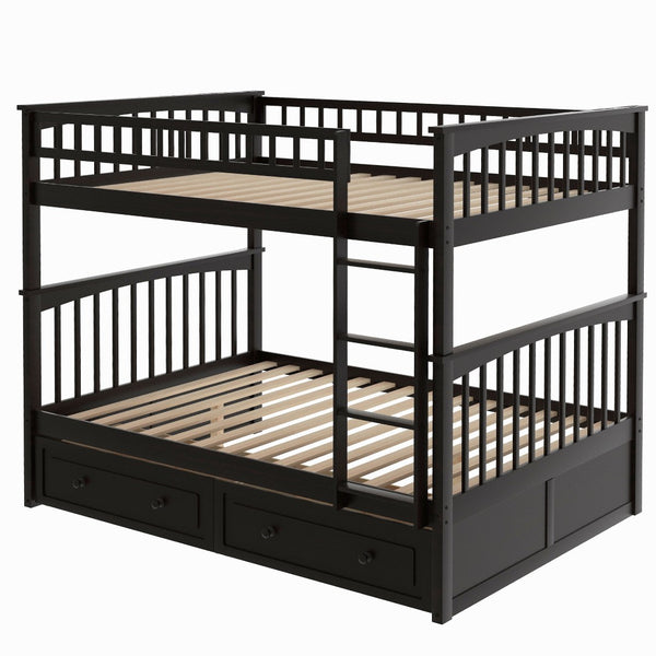 English Elm Full Over Bunk Bed Convertible Pine Frame with Storage Drawers for Kids Rooms Espresso GX000241AAP