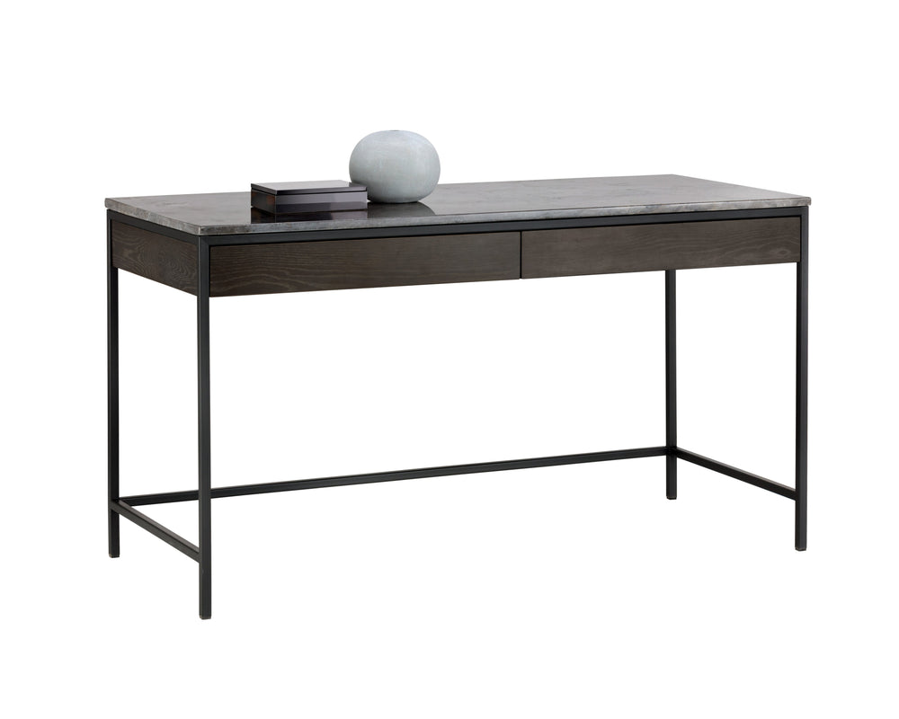 Sunpan Stamos Modern Console Table with Grey Marble Top, Charcoal Oak Base & Black Iron Frame - Stylish & Functional