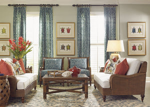 Lexington Tommy Bahama Home Capri Square Cocktail Table - Elegant Tropical Design With Glass Top And Decorative Rattan Details Caribbean Sunset  593-947