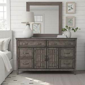 English Elm Storehouse Six Drawer Two Door Dresser with Iron Rivets in Smoked Grey Finish B108P481223