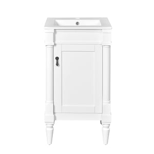 English Elm 18-Inch Modern Bathroom Vanity with Sink Compact Retro Design Durable MDF & Solid Wood Legs Storage-Friendly White N710P257401K